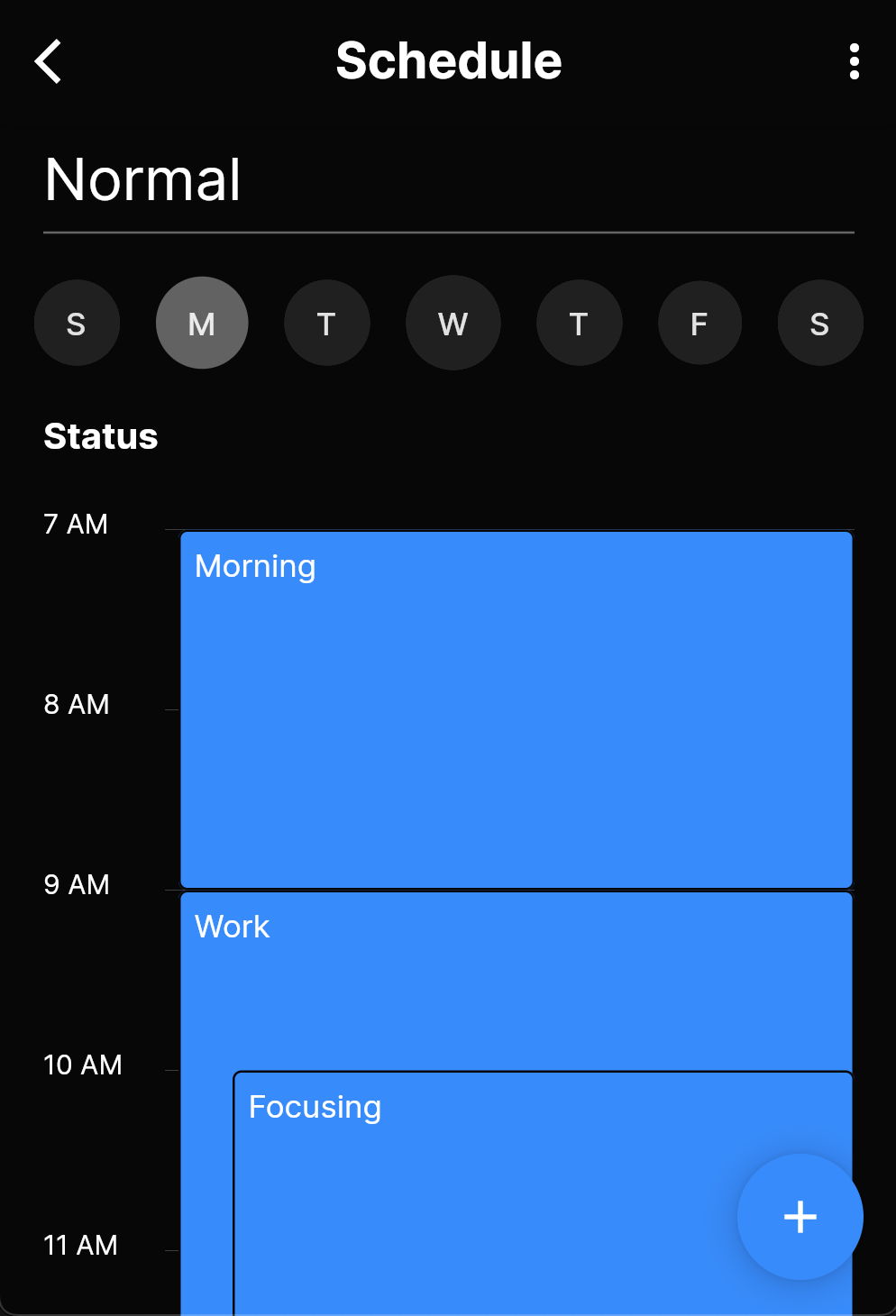 Status schedule screen